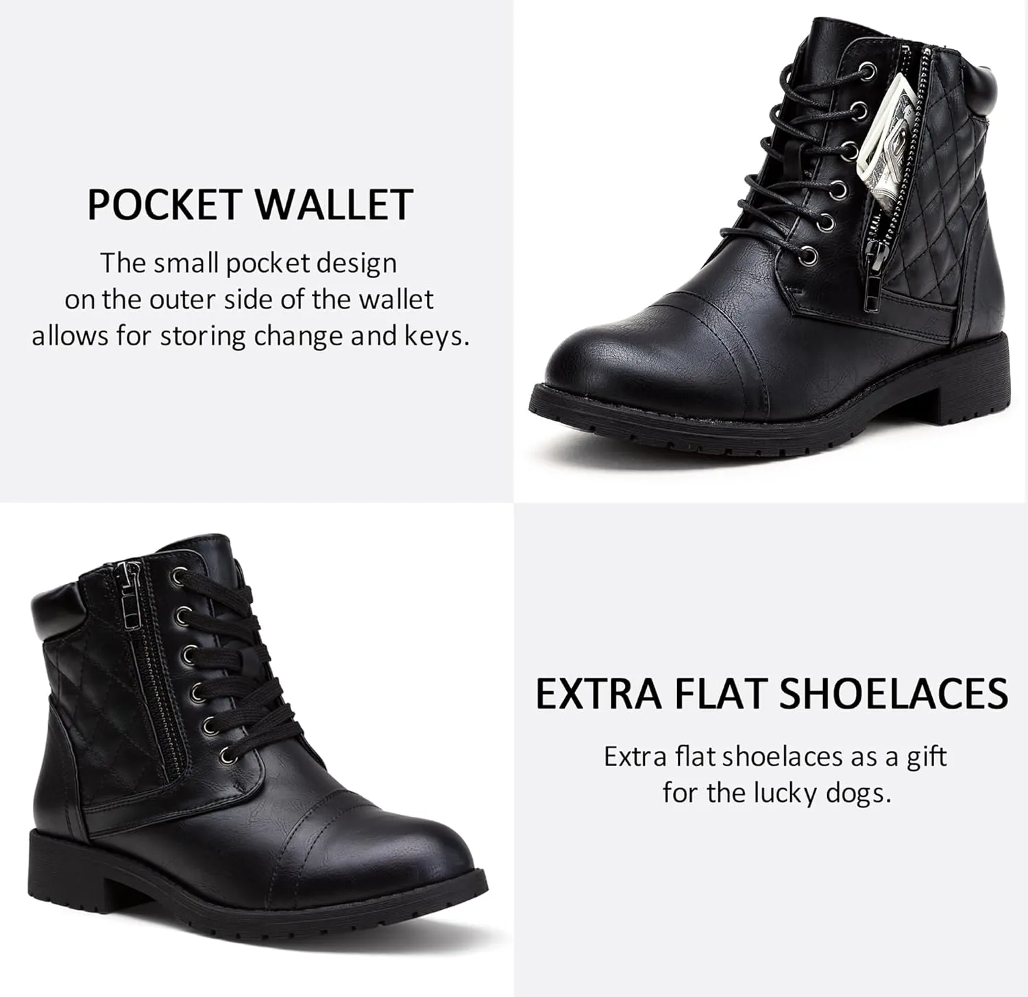 Vepose Women's Combat Ankle Boots, Lace up Comfortable Booties Low Heel
