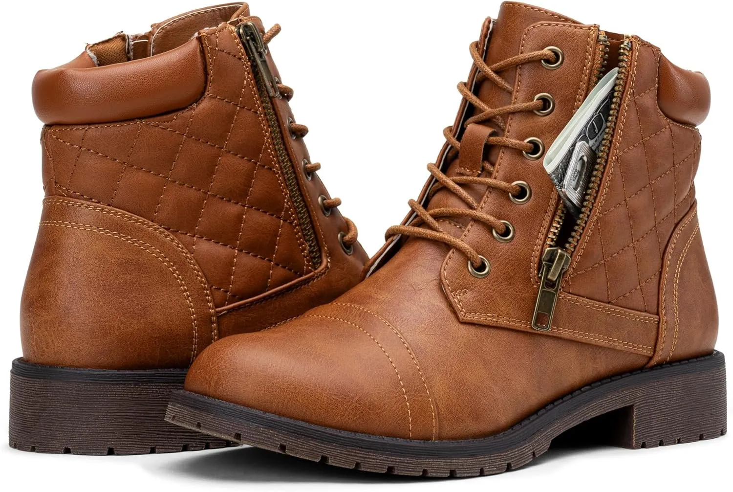 Vepose Women's Combat Ankle Boots, Lace up Comfortable Booties Low Heel