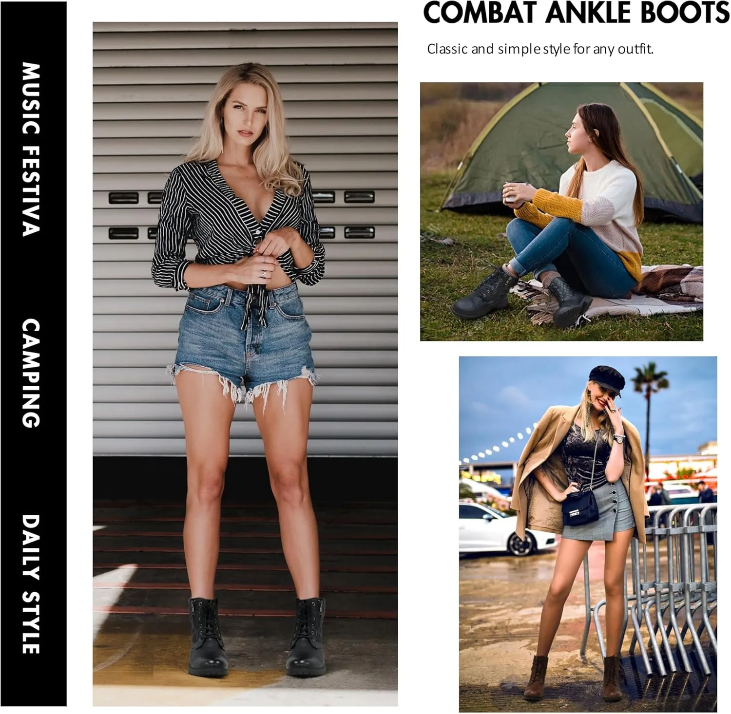 Vepose Women's Combat Ankle Boots, Lace up Comfortable Booties Low Heel