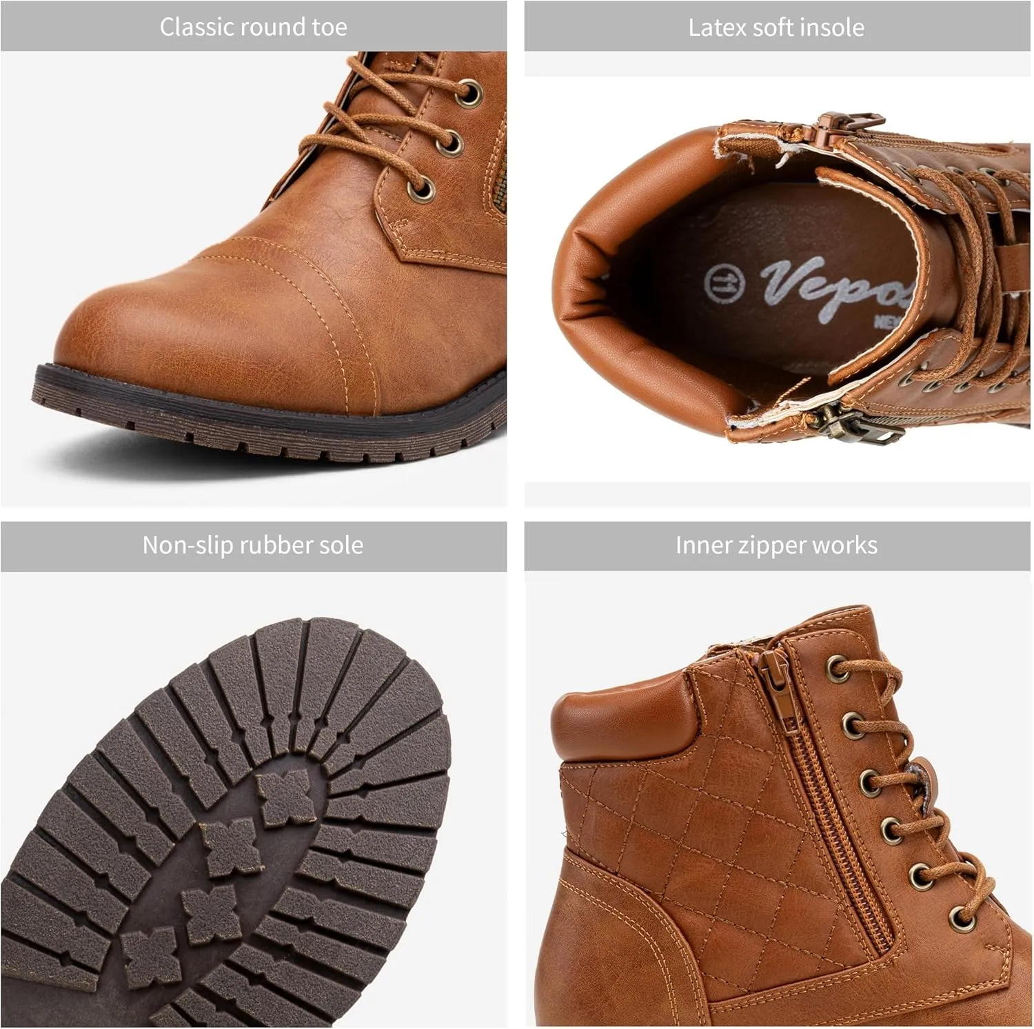 Vepose Women's Combat Ankle Boots, Lace up Comfortable Booties Low Heel