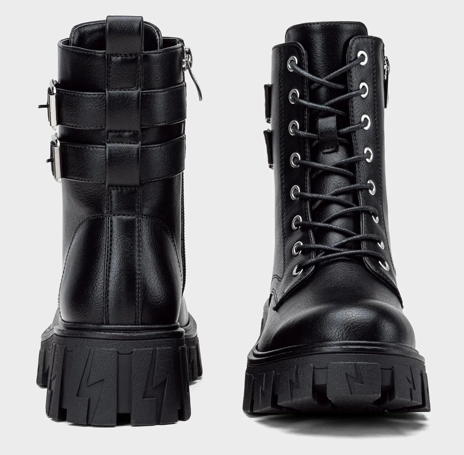Vepose Women's Combat Boots, Platform Ankle Booties Lace up Chunky Heel with Inner Zipper