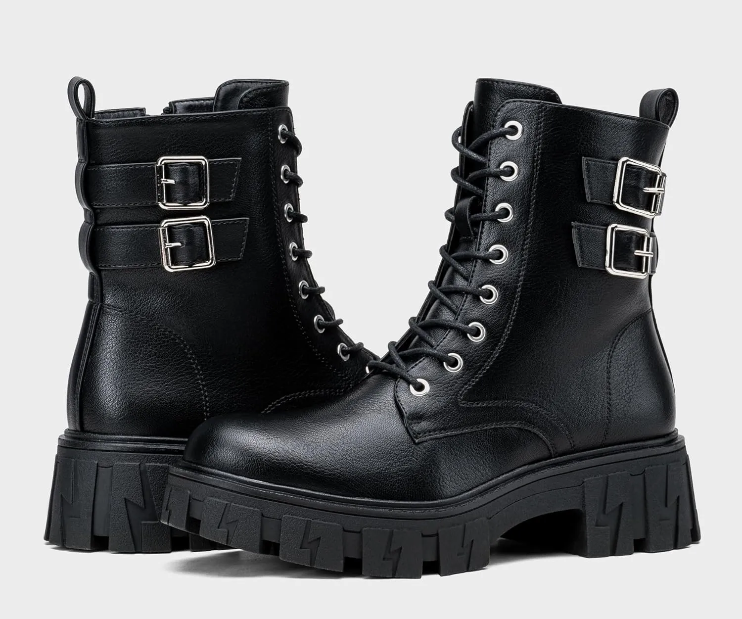Vepose Women's Combat Boots, Platform Ankle Booties Lace up Chunky Heel with Inner Zipper