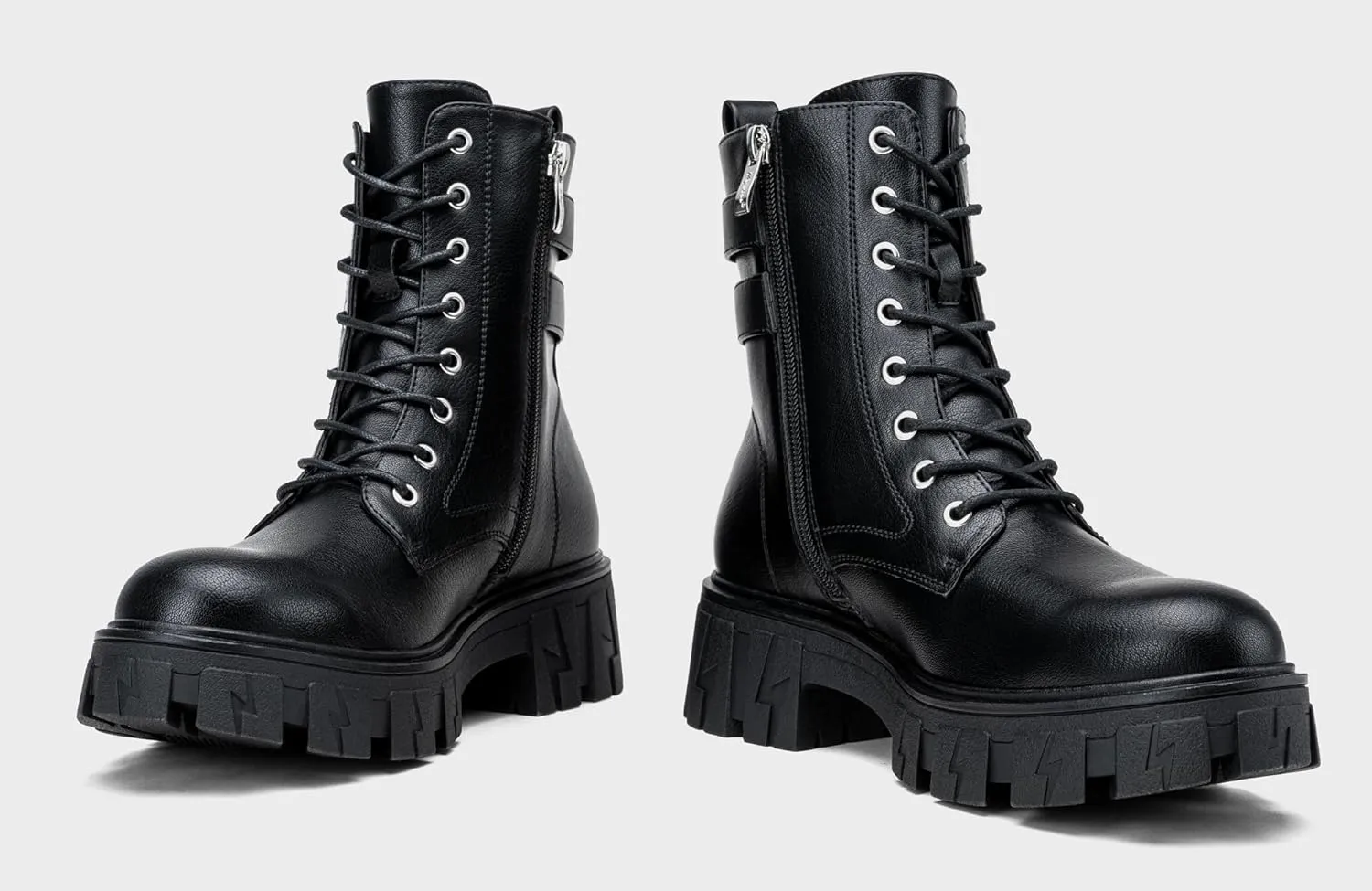 Vepose Women's Combat Boots, Platform Ankle Booties Lace up Chunky Heel with Inner Zipper
