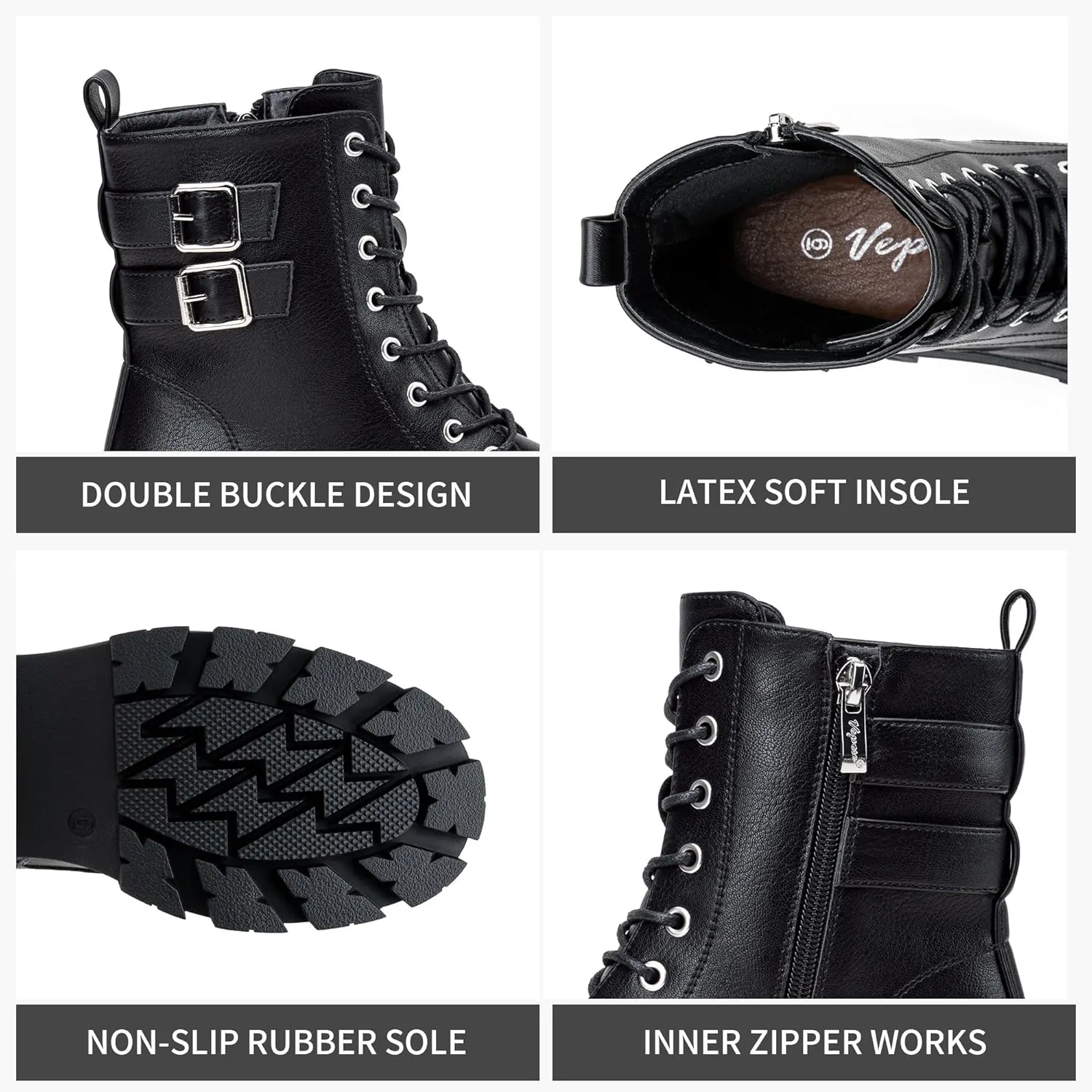 Vepose Women's Combat Boots, Platform Ankle Booties Lace up Chunky Heel with Inner Zipper