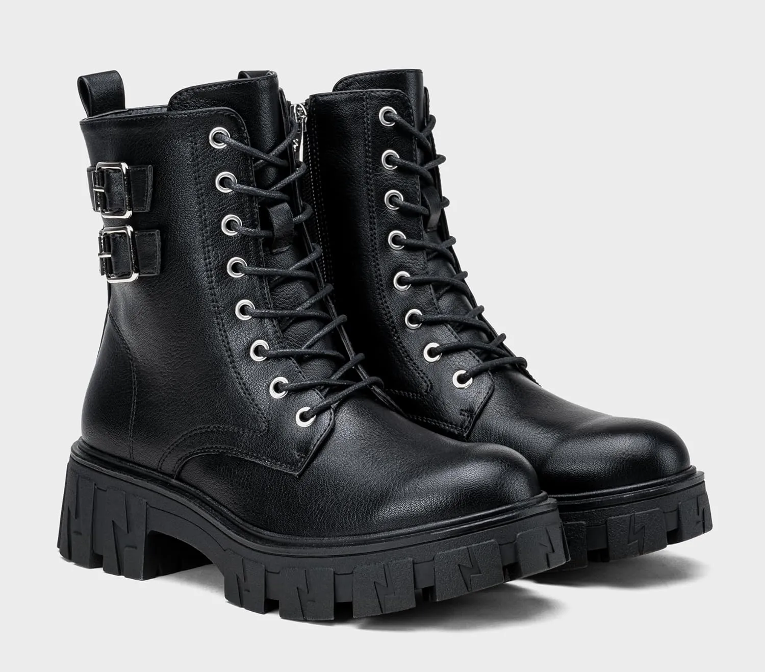 Vepose Women's Combat Boots, Platform Ankle Booties Lace up Chunky Heel with Inner Zipper