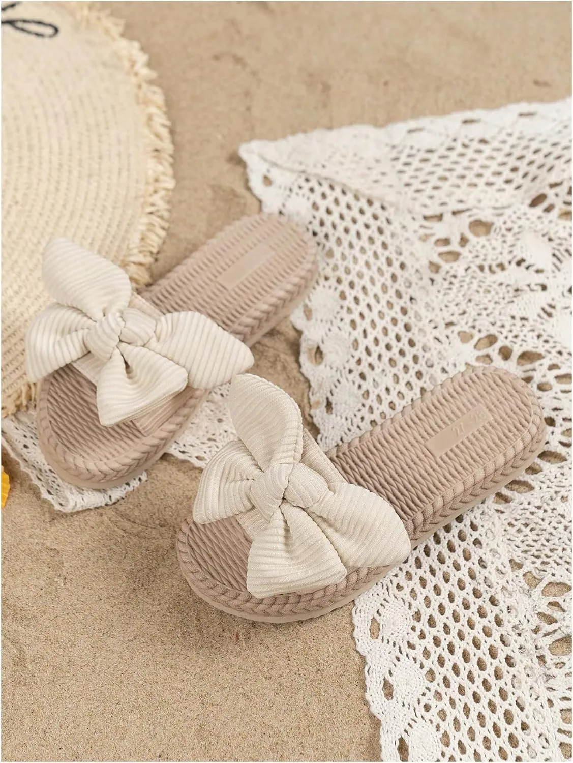 Verdusa Girl's 3D Bow Slip on Slippers Coquette Open Toe Braided Slides Flat Sandals