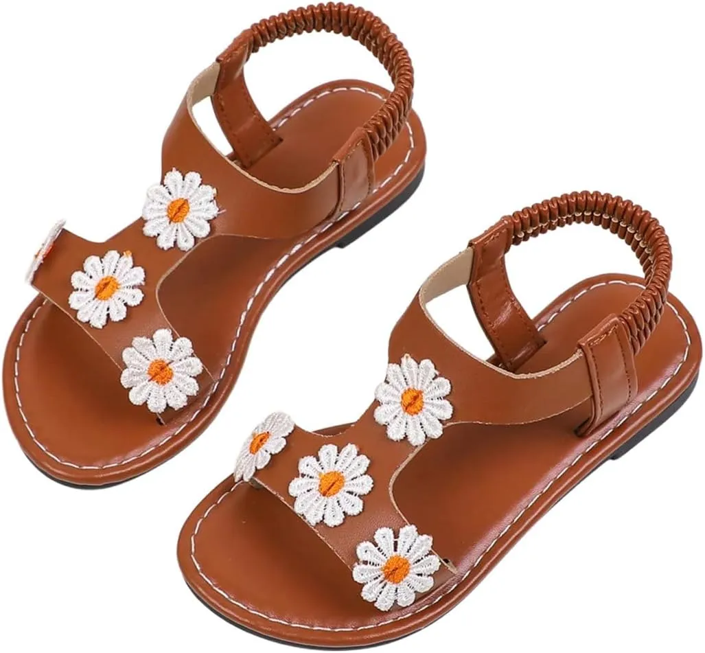 Verdusa Girl's Summer Flower Sandals Open Toe Flat Leather Beach Sandals
