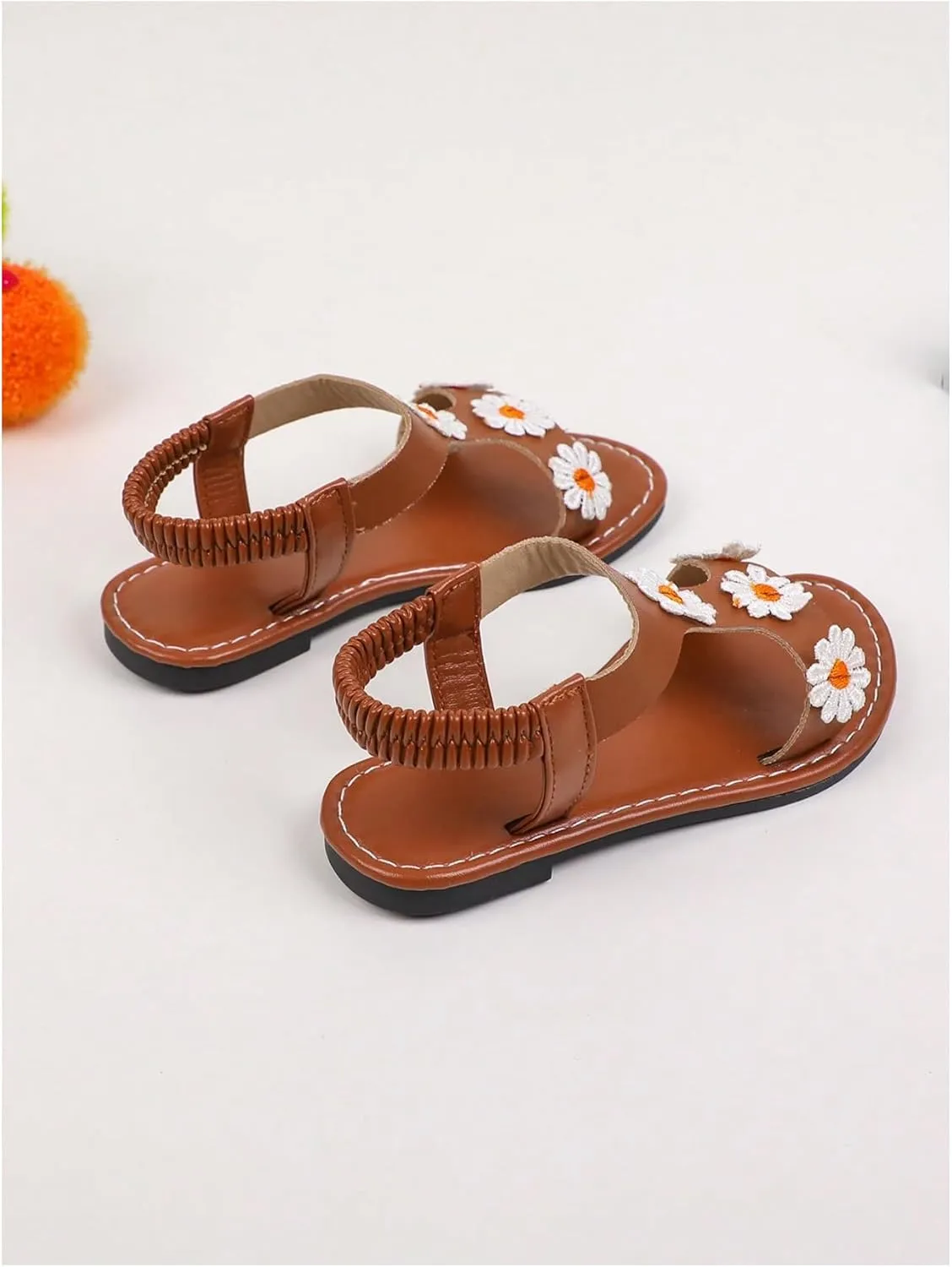 Verdusa Girl's Summer Flower Sandals Open Toe Flat Leather Beach Sandals