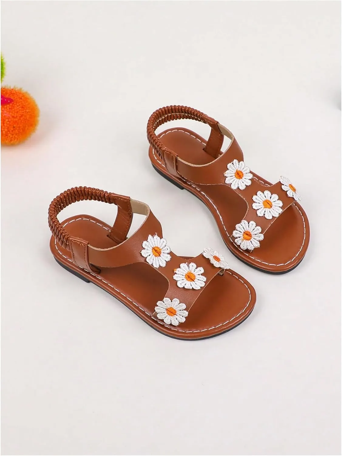 Verdusa Girl's Summer Flower Sandals Open Toe Flat Leather Beach Sandals