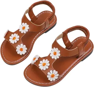 Verdusa Girl's Summer Flower Sandals Open Toe Flat Leather Beach Sandals