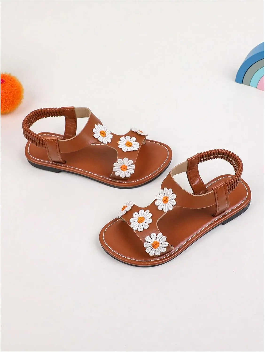 Verdusa Girl's Summer Flower Sandals Open Toe Flat Leather Beach Sandals