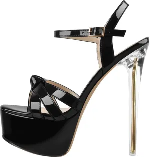 VERISSON Open Toe Ankle Sandals Platform Stilettos Clear Heels Open-back Summer Sandals