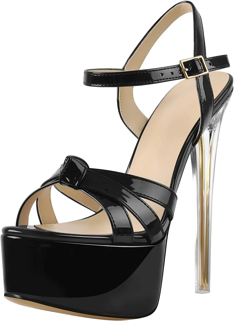 VERISSON Open Toe Ankle Sandals Platform Stilettos Clear Heels Open-back Summer Sandals