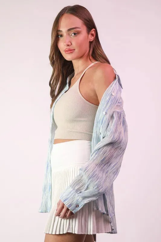 VERY J Plus Size Oversized Printed Button Up Shirt