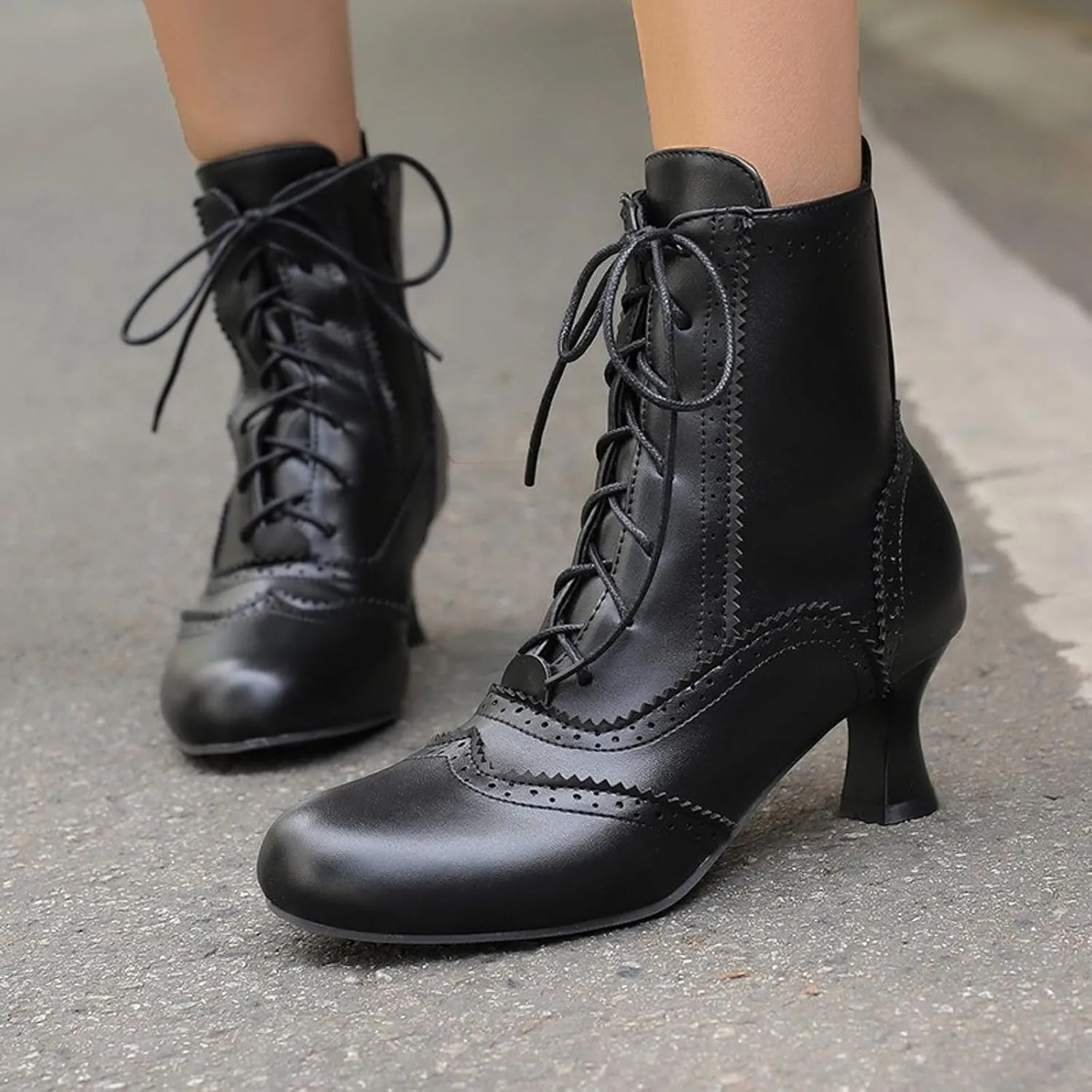 Victorian Boots for Women Kitten Heel,Vintage Lace Up Booties with Zipper Halloween Cosplay Boots Fashion Dance Shoes