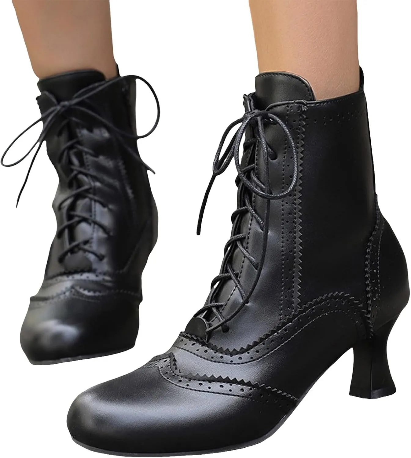 Victorian Boots for Women Kitten Heel,Vintage Lace Up Booties with Zipper Halloween Cosplay Boots Fashion Dance Shoes