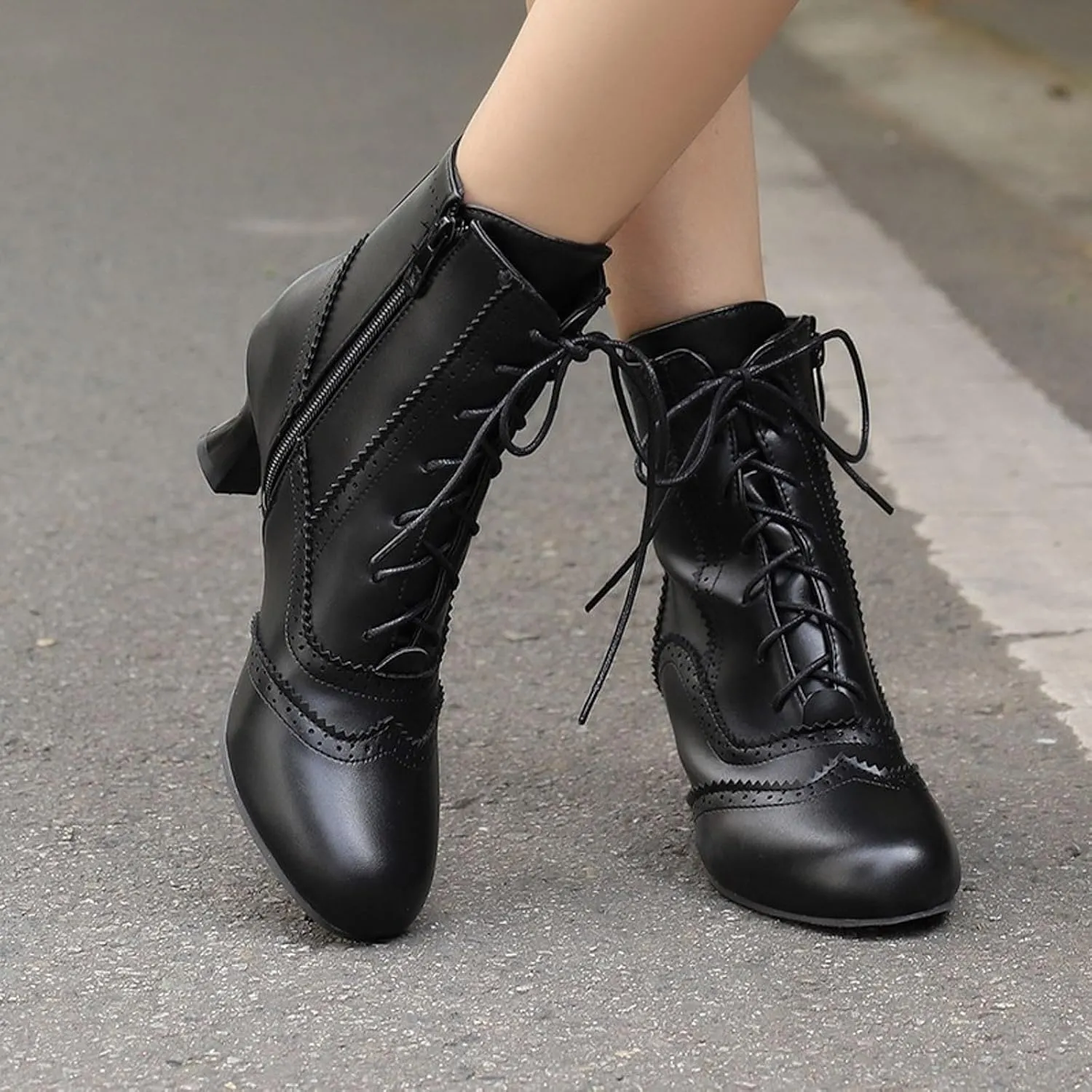 Victorian Boots for Women Kitten Heel,Vintage Lace Up Booties with Zipper Halloween Cosplay Boots Fashion Dance Shoes