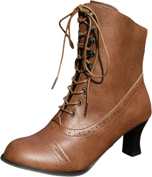 Victorian Boots for Women Vintage Granny Boots Renaissance Mid Calf Boots Costume Lace Up Low Heel Goth Boots with Zipper
