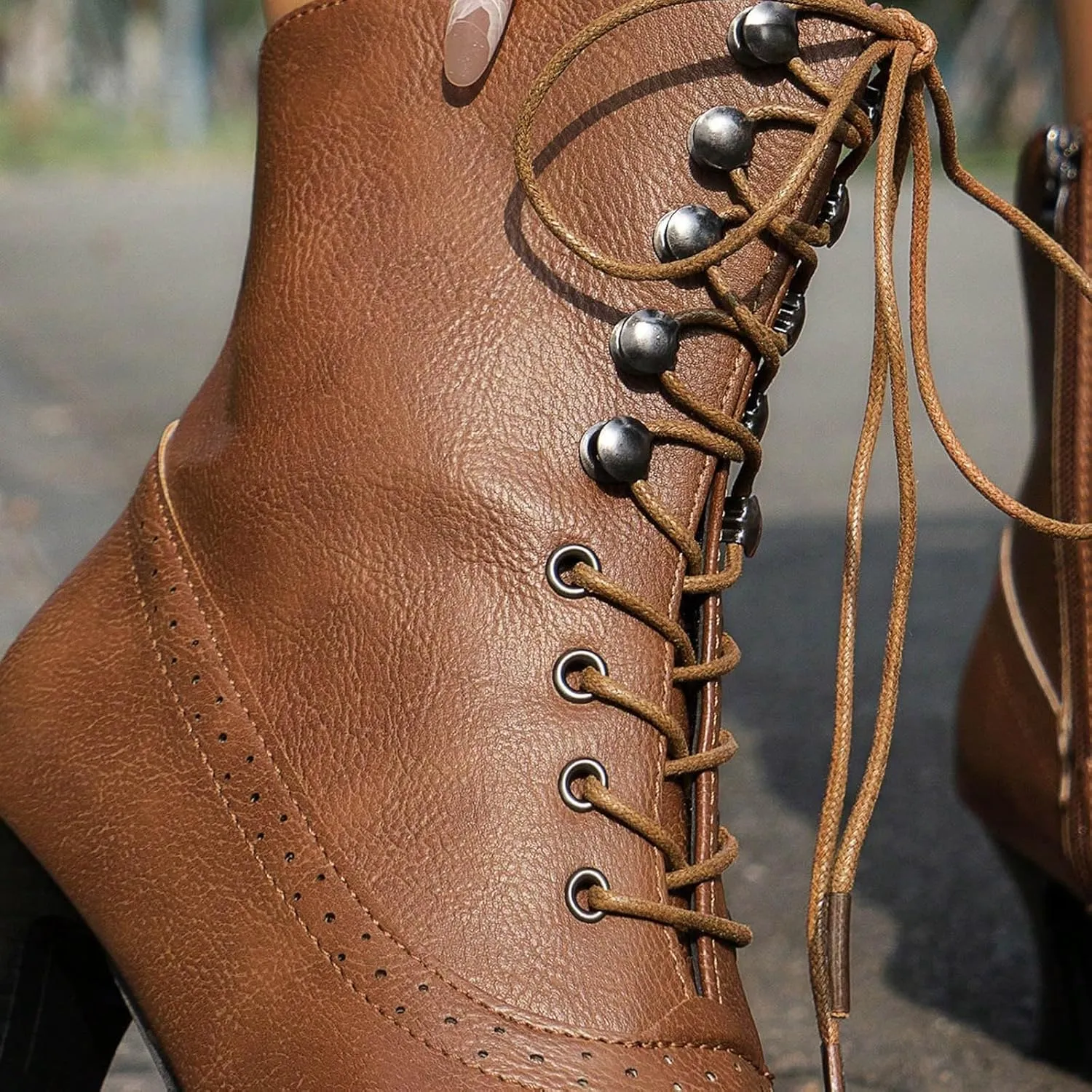 Victorian Boots for Women Vintage Granny Boots Renaissance Mid Calf Boots Costume Lace Up Low Heel Goth Boots with Zipper
