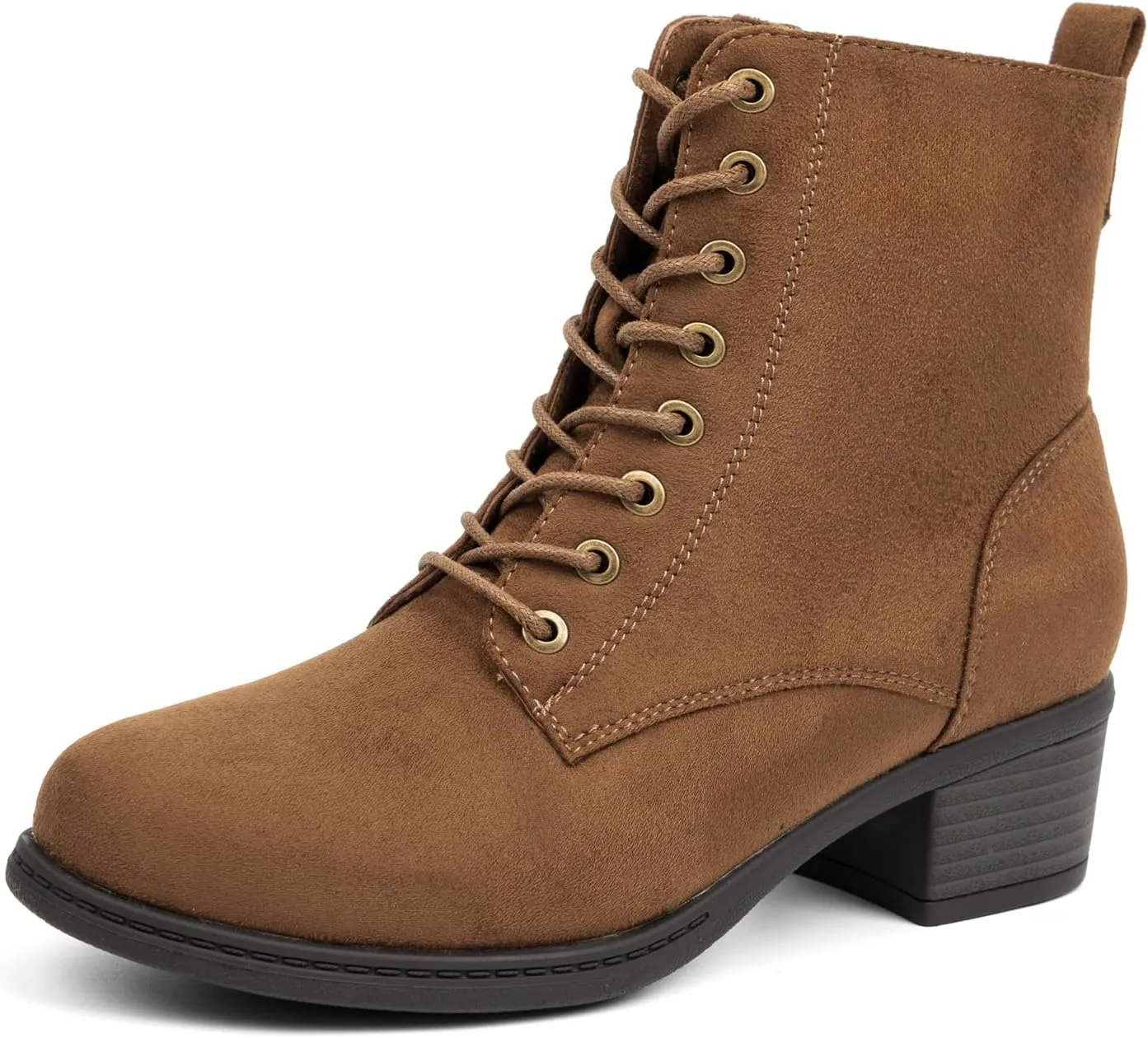 VJH confort Women's Fashion Ankle Boots Low Heels Chunky Lace-up Combat Bootie with Side Zipper