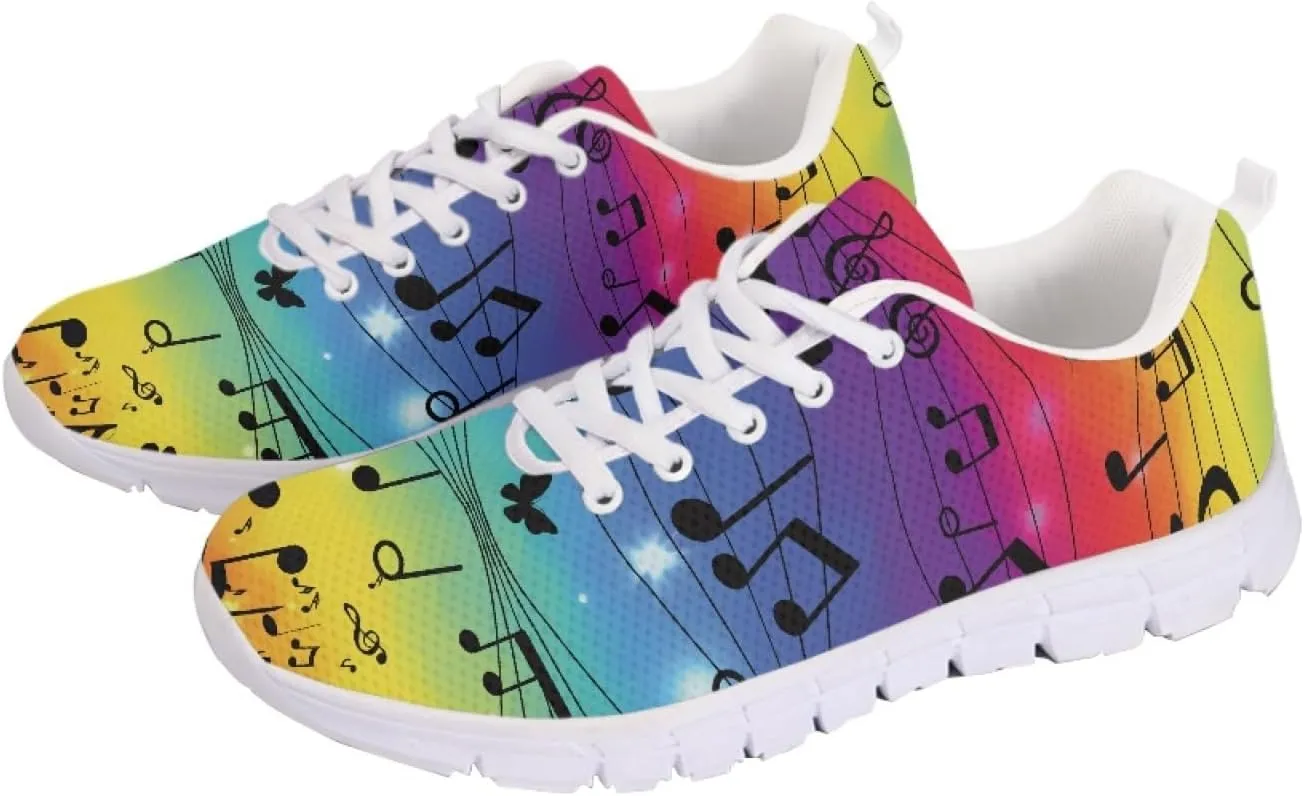 Wanyint Rainbow Stripes Print Women Tennis Sneakers Lace-up Walking Training Shoes Non Slip Sports Footwear