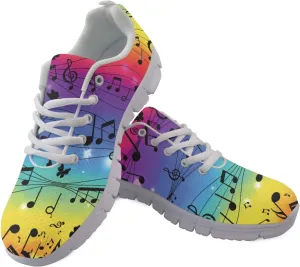 Wanyint Rainbow Stripes Print Women Tennis Sneakers Lace-up Walking Training Shoes Non Slip Sports Footwear