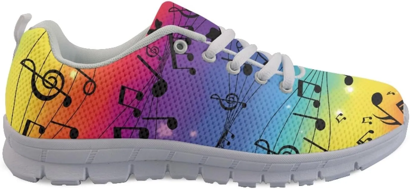 Wanyint Rainbow Stripes Print Women Tennis Sneakers Lace-up Walking Training Shoes Non Slip Sports Footwear