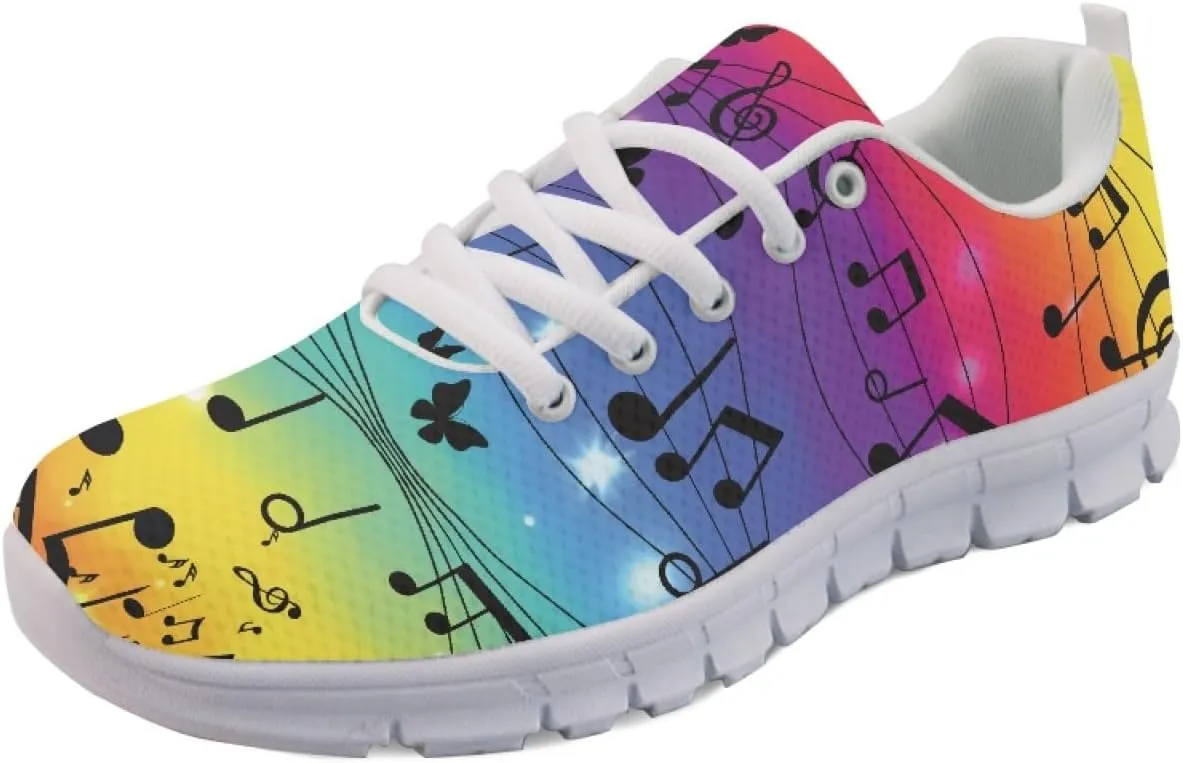 Wanyint Rainbow Stripes Print Women Tennis Sneakers Lace-up Walking Training Shoes Non Slip Sports Footwear
