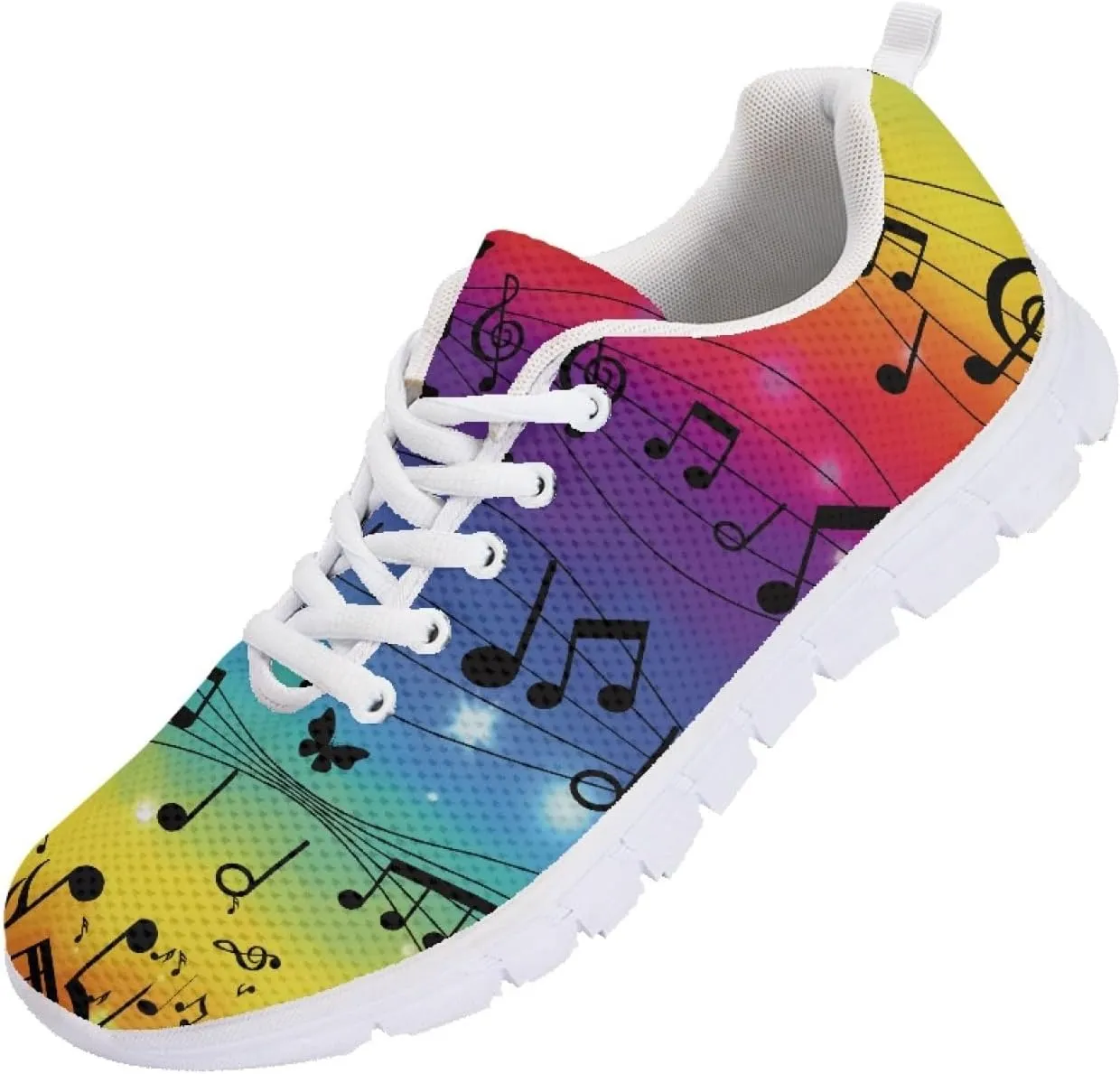Wanyint Rainbow Stripes Print Women Tennis Sneakers Lace-up Walking Training Shoes Non Slip Sports Footwear