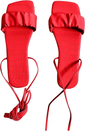 WDIRARA Women's Lace Up Sandals Open Toe Criss Cross Summer Flat Sandals
