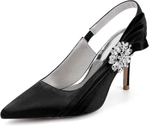 Wedding Bridal Shoes Women's Pump Bridal Stiletto Sandals Pointed Toe Party Slingback High Heels 8.5Cm