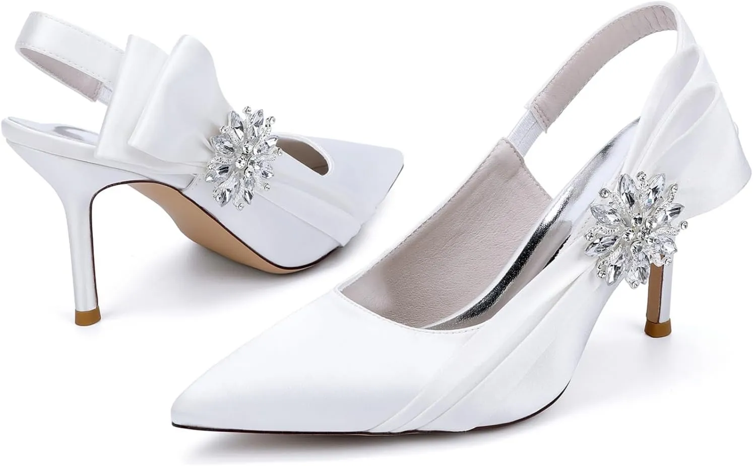Wedding Bridal Shoes Women's Pump Bridal Stiletto Sandals Pointed Toe Party Slingback High Heels 8.5Cm