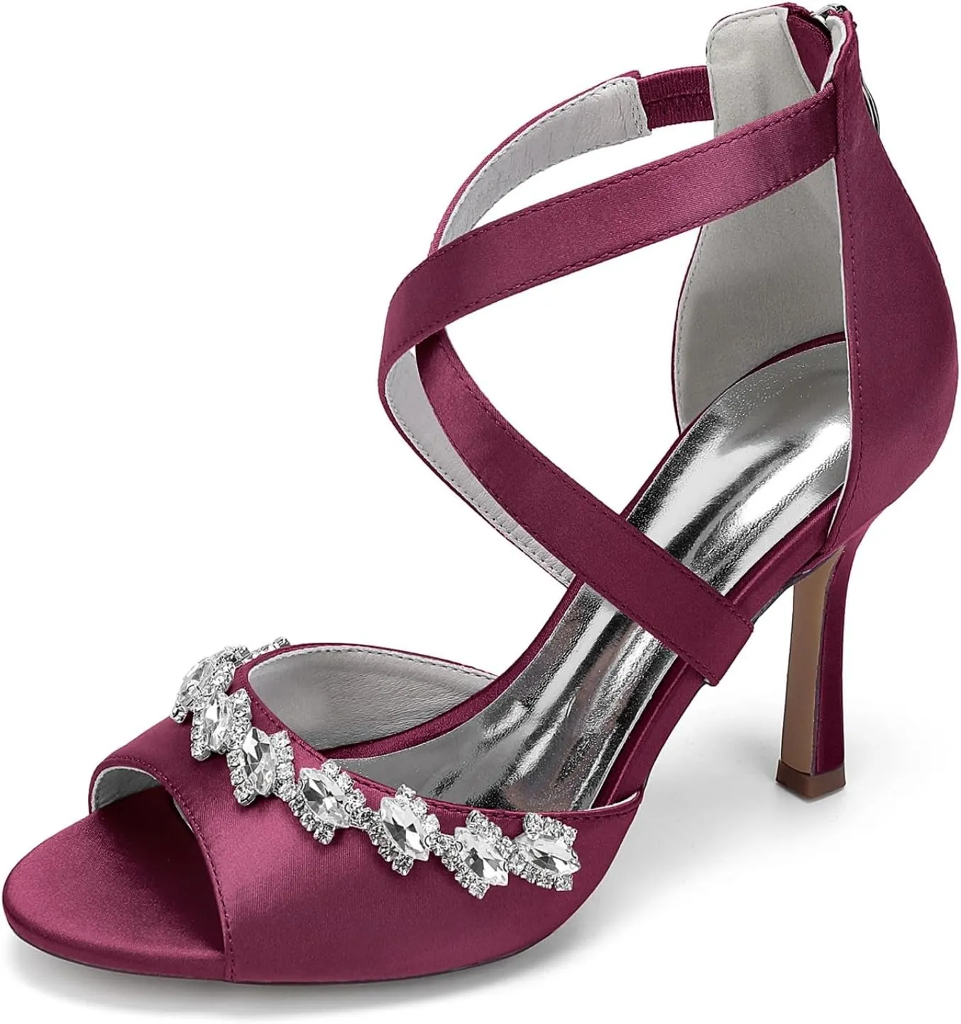 Wedding Bridal Shoes Womens Sandals Open Toe Bride Stiletto Sandals Ankle Strap High Heel Sandals Women 9.5Cm