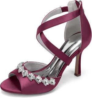 Wedding Bridal Shoes Womens Sandals Open Toe Bride Stiletto Sandals Ankle Strap High Heel Sandals Women 9.5Cm