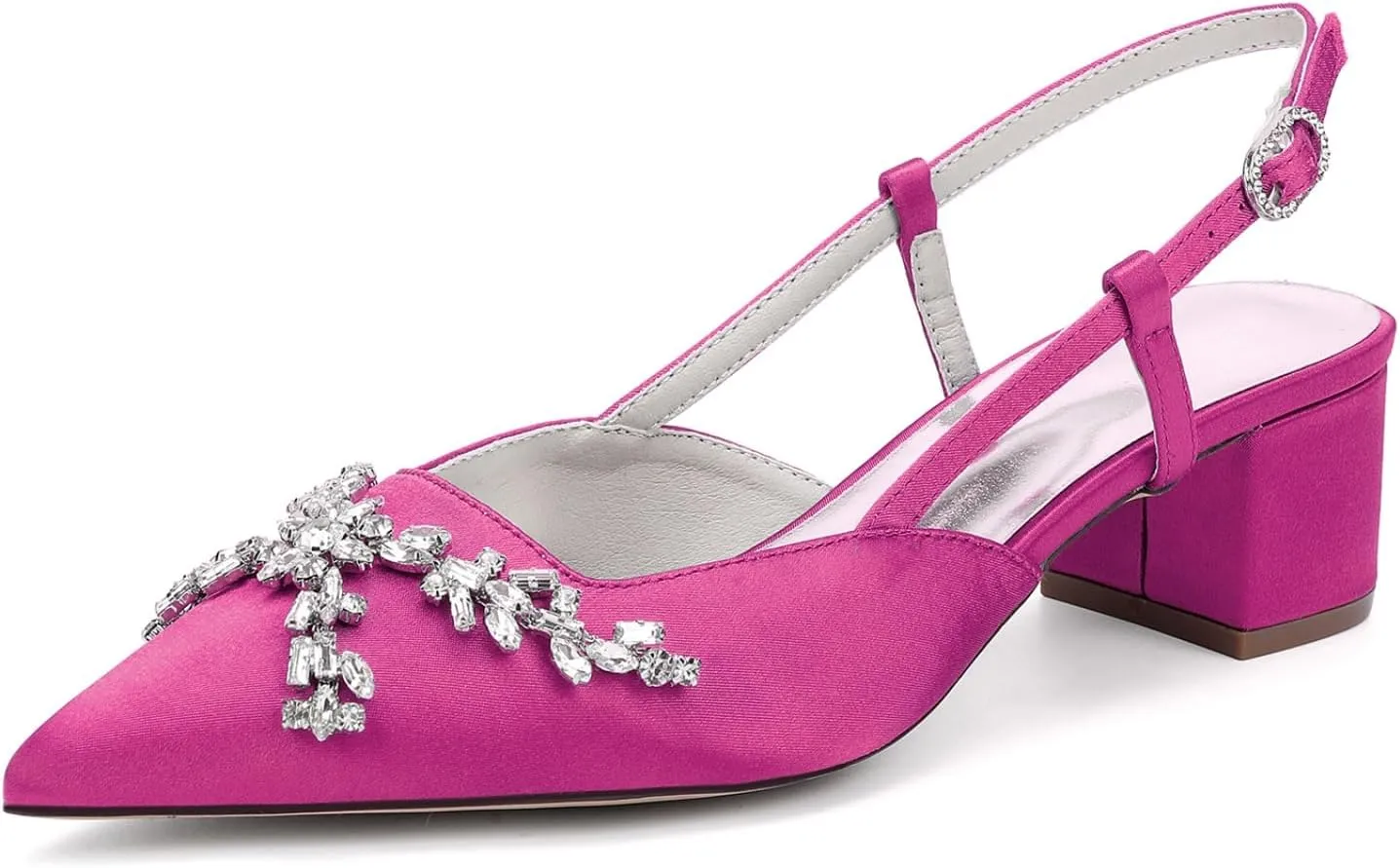 Wedding Bridal Shoes Women's Satin Bridal Low Block Heel Shoes Pointed Toe Party Dress High Heels 4.5Cm