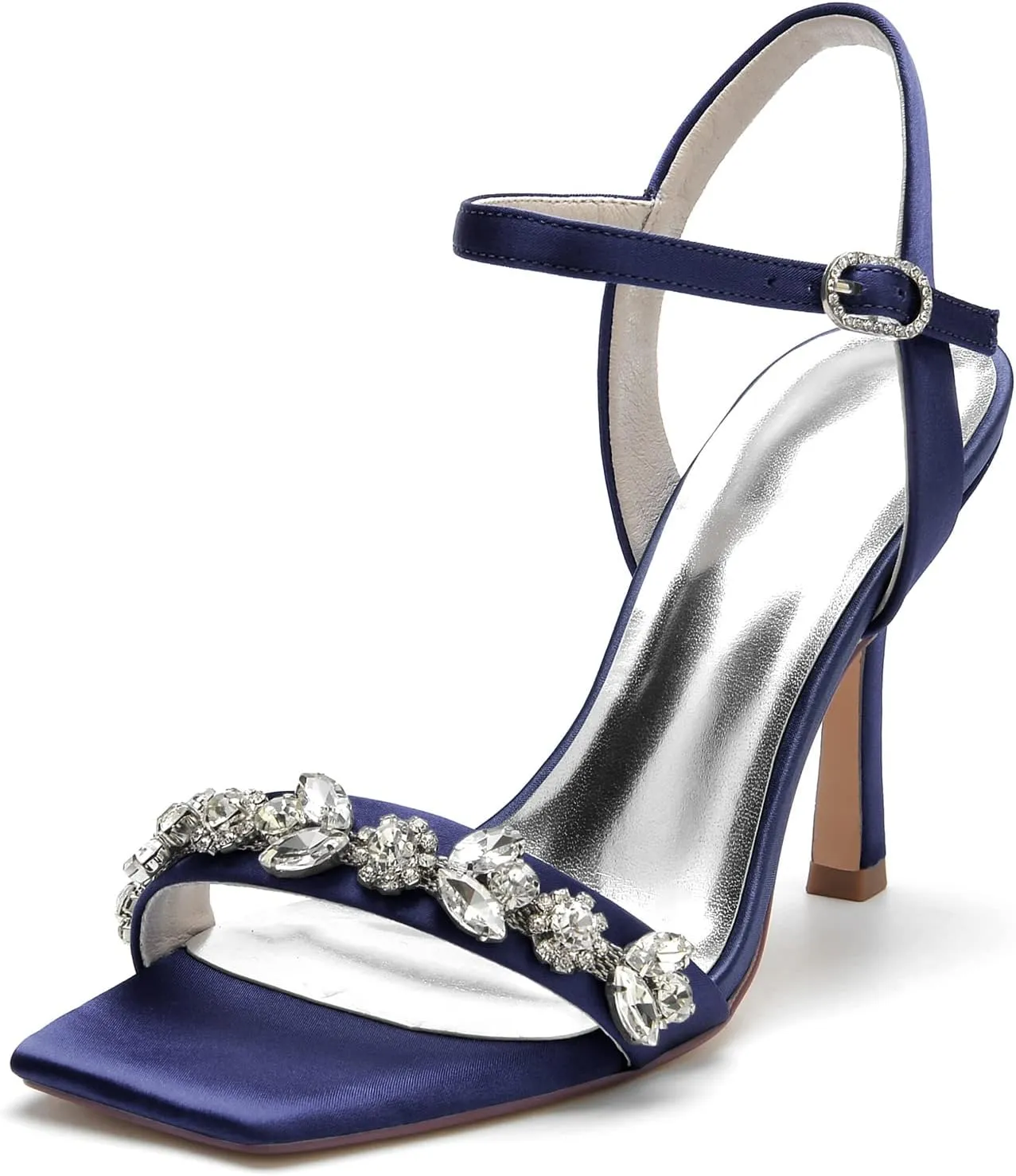 Wedding Bridal Shoes Women's Satin Stiletto Sandals Bridal Heeled Sandals Slingback Heels Square Toe Shoes for Party Prom Dress 9.5Cm