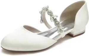 Wedding Shoes Flats Bride Satin Pearls Round Toe Flats Women Dress Shoes For/Engagement/Evening/Prom 2.5Cm