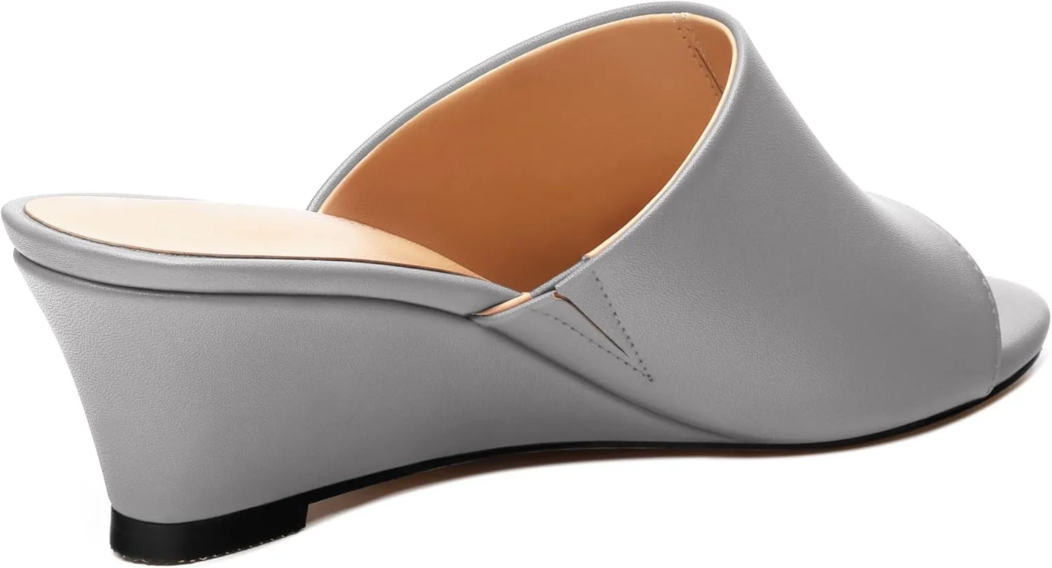 Wedge Sandals for Women Open Toe Wedge Heels Womens Matte High Heel Sandal Round Toe Heeled Wedge Sandals Slip on Casual shoes 2 inch