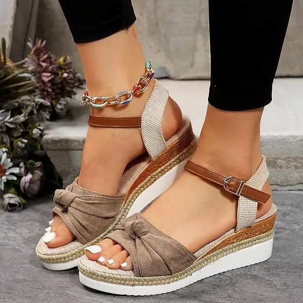 Wedge Sandals For Women Summer Dressy Flat,Ankle Strap Wedge Heels Espadrilles Open Toe Sandals,Orthopedic Sandals For Women,Summer Flat Wedge Heel Fish Mouth Casual Women'S Sandals