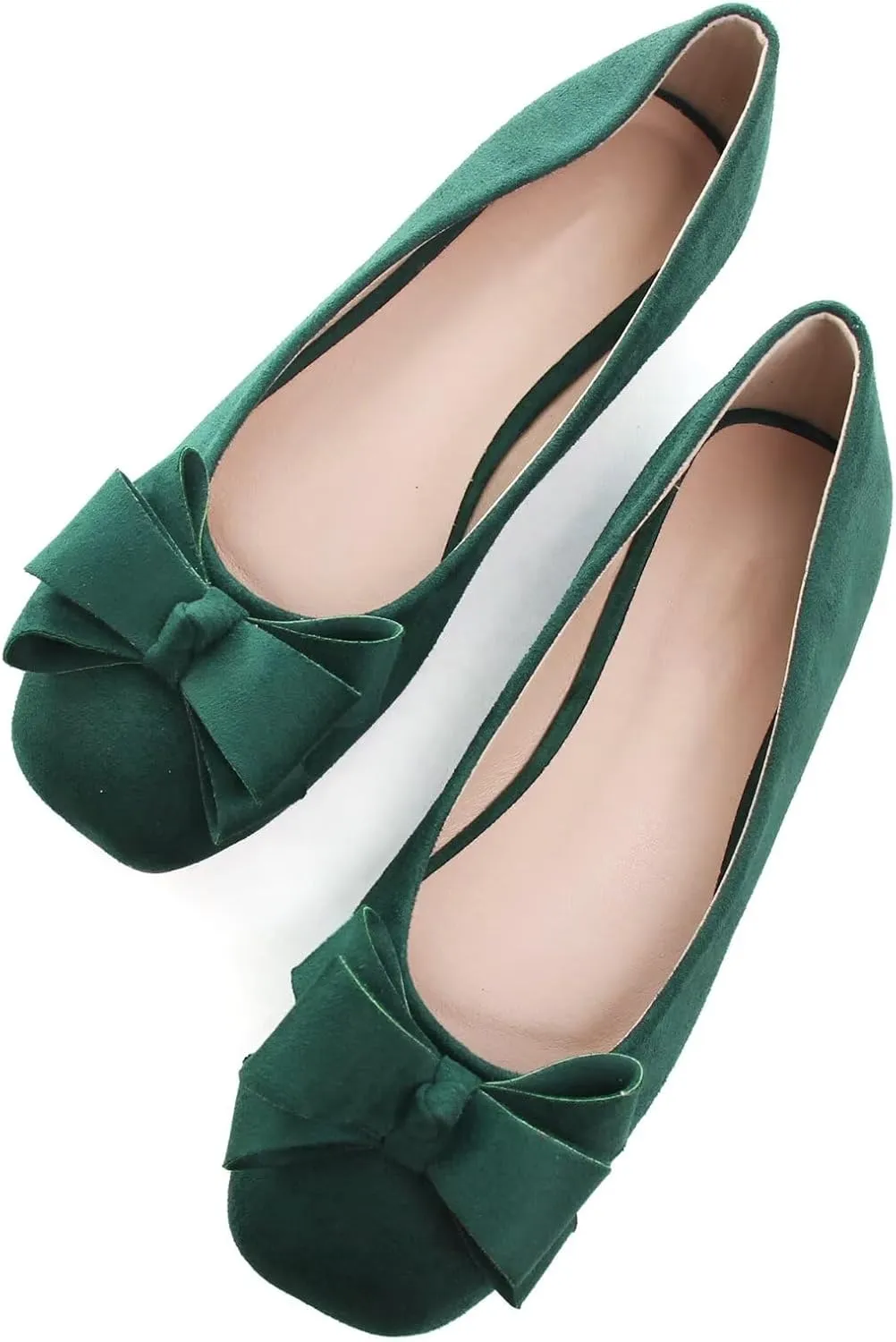 WENJIAZHIZHI Square Toe Bow Flats for Women Solid Color Low-Heel Slip-ons Cozy Soft Office Lady Dress Shoes