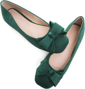 WENJIAZHIZHI Square Toe Bow Flats for Women Solid Color Low-Heel Slip-ons Cozy Soft Office Lady Dress Shoes