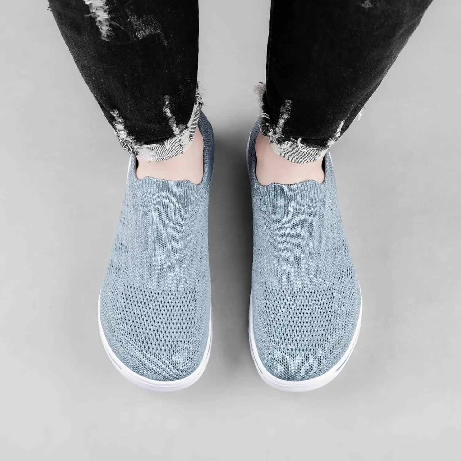 Wide Toe Shoes Women Barefoot Sneakers Mesh Flat Casual Pull-on Lightweight Breathable Comfortable