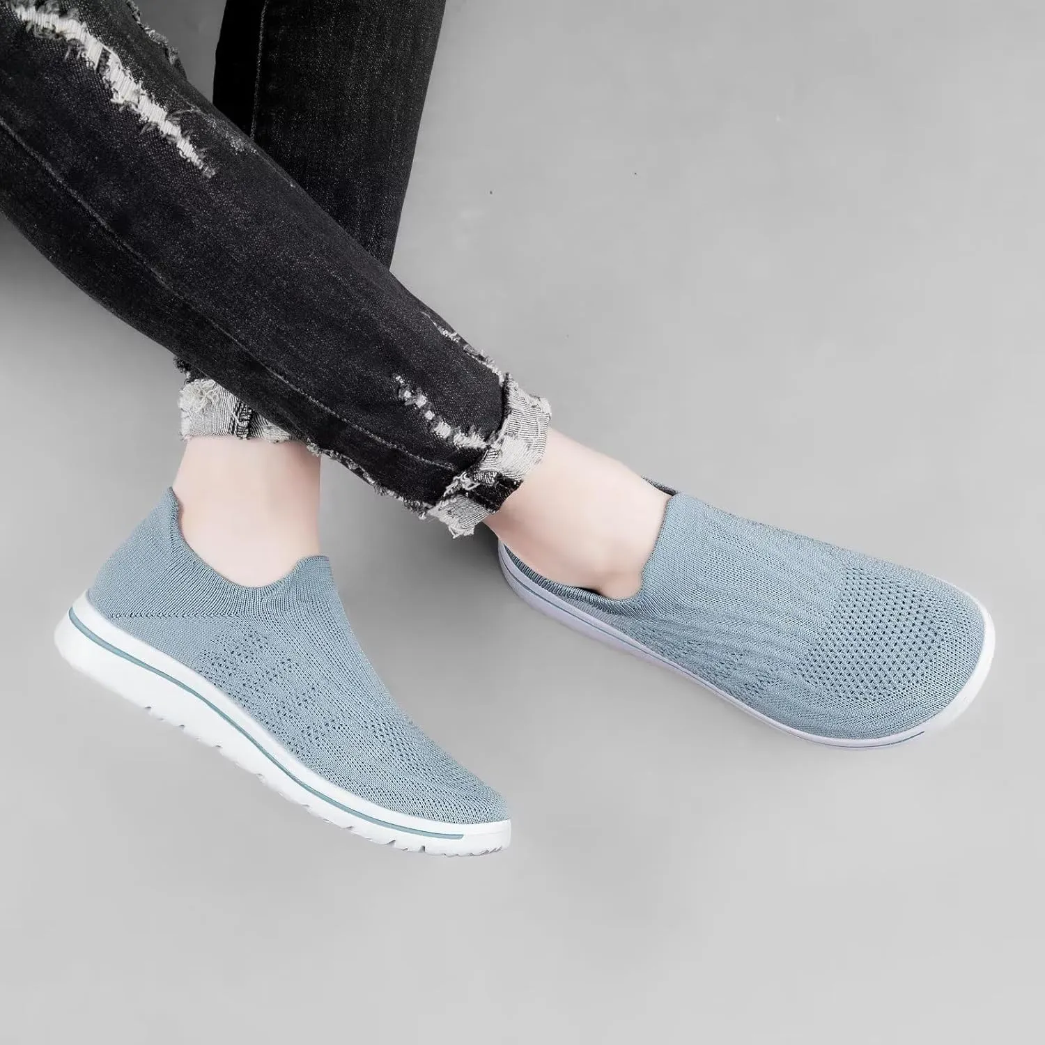 Wide Toe Shoes Women Barefoot Sneakers Mesh Flat Casual Pull-on Lightweight Breathable Comfortable