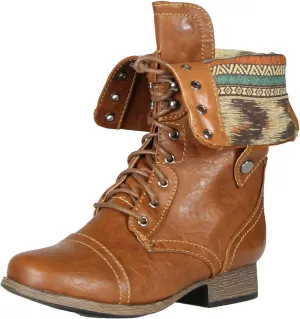 Wild Diva Women Jetta-25F Lace Up Combat Military Boots with Foldable Cuff