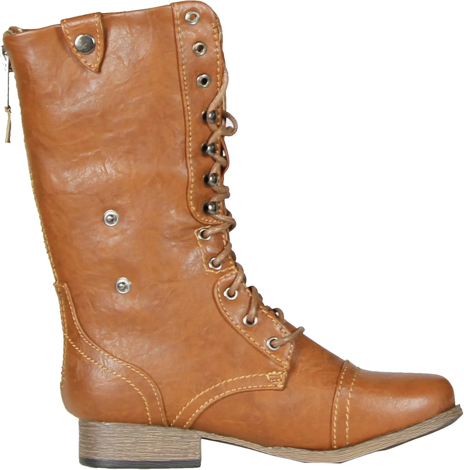 Wild Diva Women Jetta-25F Lace Up Combat Military Boots with Foldable Cuff