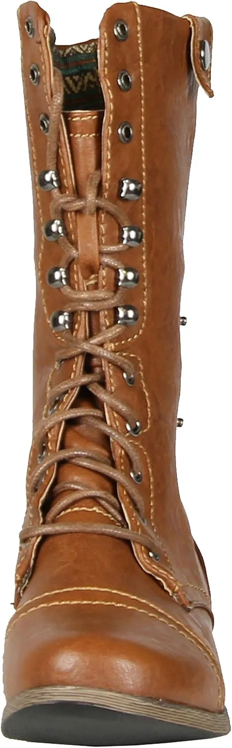 Wild Diva Women Jetta-25F Lace Up Combat Military Boots with Foldable Cuff