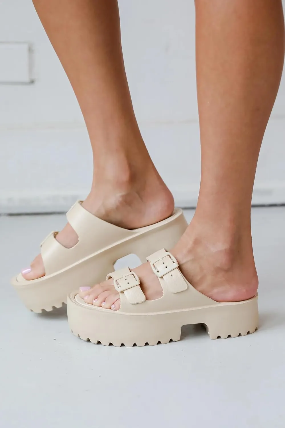 Wild Diva Women's Double Buckle Open Toe Platform Sandals Goody-03