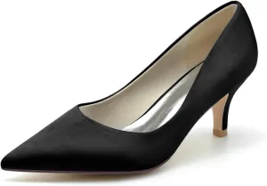 Women Low Heel Pumps Pointy Stiletto Heel Wedding Bridal Shoes Satin Prom Party Dress Pumps 6Cm