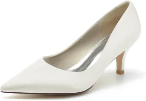 Women Low Heel Pumps Pointy Stiletto Heel Wedding Bridal Shoes Satin Prom Party Dress Pumps 6Cm