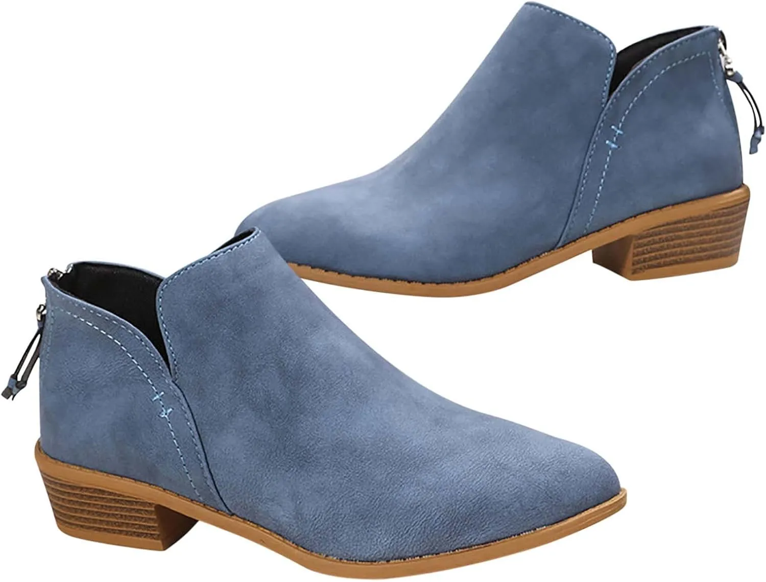Women Pointed Toe Ankle Boots 2022 Fall Fashion Casual Back Zipper V Cutout Block Chunky Mid Heel Booties Solid Comfy Slip on Ladies Shoes